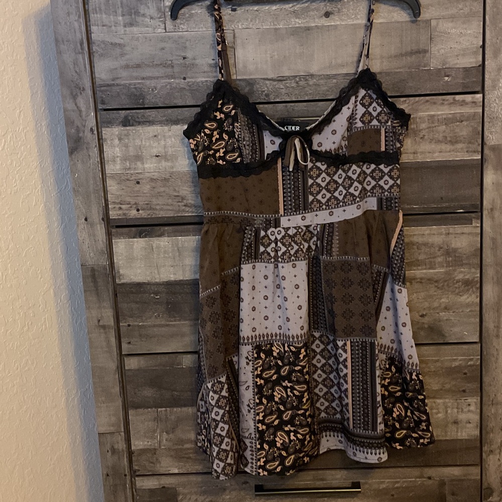 Cider Brown, Black & Lavendar Patchwork Midi Dress
